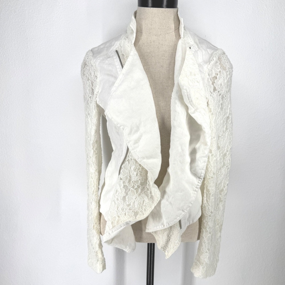 Womens Indie Lace Linen Asymmetric‎ Jacket Medium Coquette Ethereal Festival